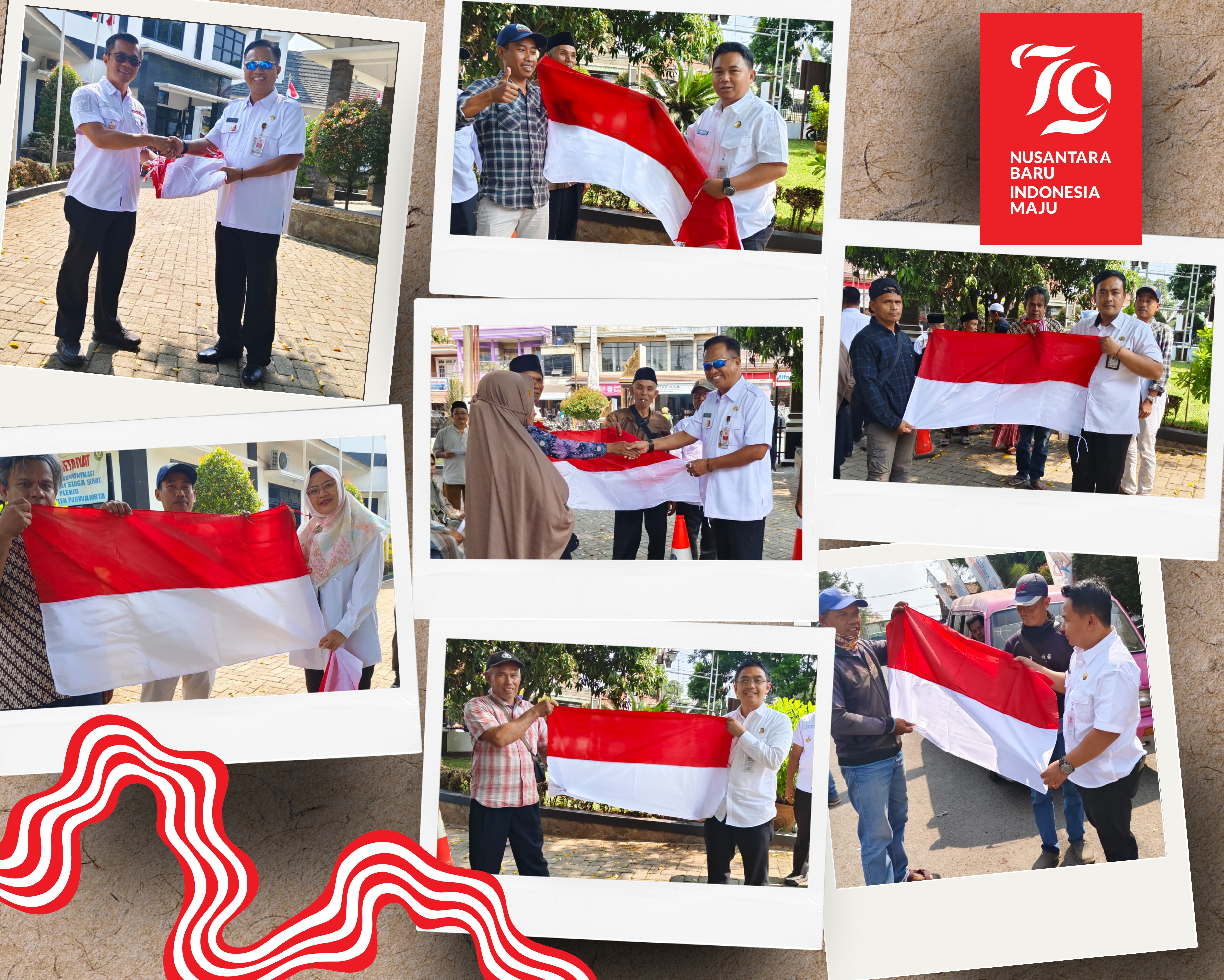 Kepala B K P S D M Kabupaten Purwakarta Dan Camat Plered Membagikan Bendera Merah Putih Kepada Masyarakat